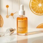 a high quality product photo of a vitamin c face serum bottle inspired by la roche posay pure 12% vitamin c serum,