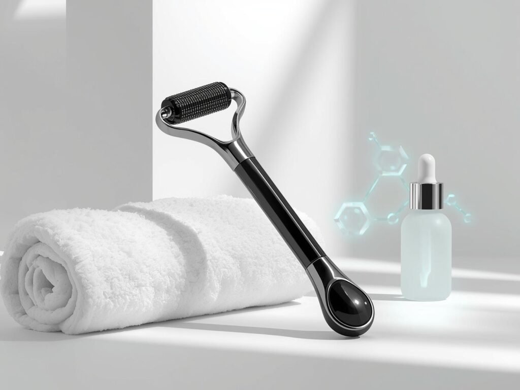 a professional product image of a derma roller inspired by roselynboutique titanium microneedle roller, designed for hair,