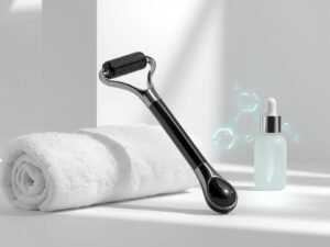 a professional product image of a derma roller inspired by roselynboutique titanium microneedle roller, designed for hair,