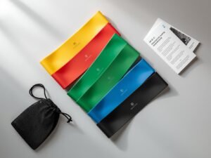 a professional product image of a set of 5 resistance loop exercise bands inspired by fit simplify resistance loop bands,