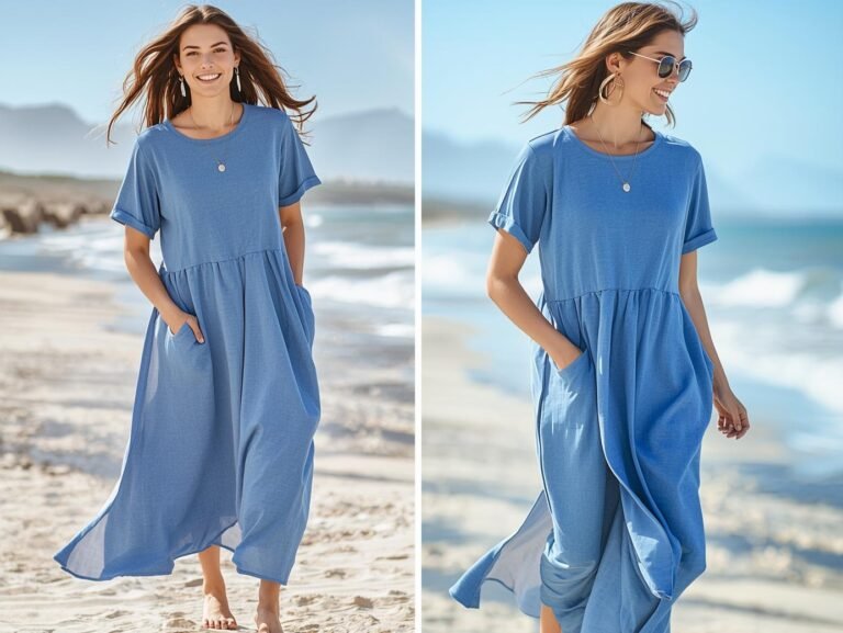 GRECERELLE 2025 Women's Casual Maxi Dress with Pockets - Beige Loose Fit Round Neck Vacation Dress