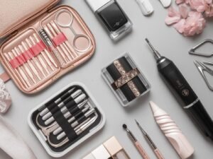 18-piece stainless steel nail care kit with travel case.