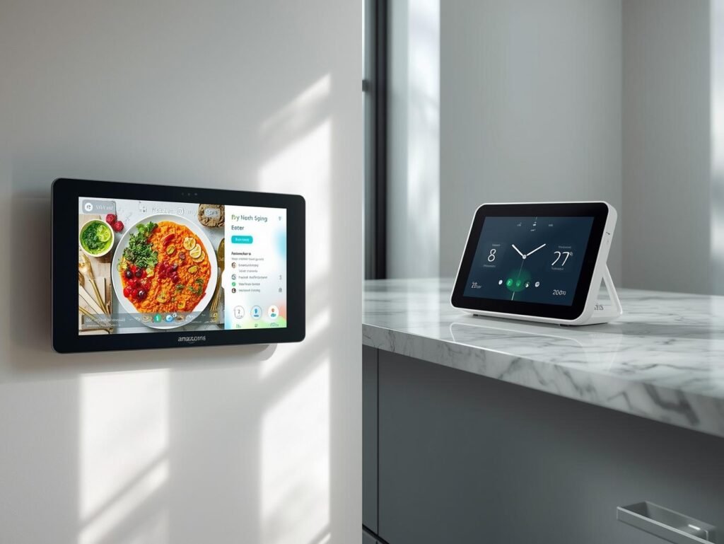 The smart display showdown. The massive Amazon Echo Show 15 as a kitchen hub versus the compact Google Nest Hub Max.
