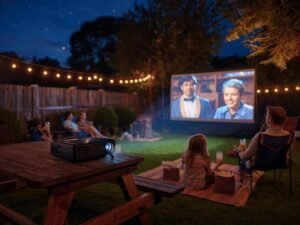 Create magical outdoor cinema experiences with Amazon's best-selling portable projectors like the HAPPRUN 1080P model.