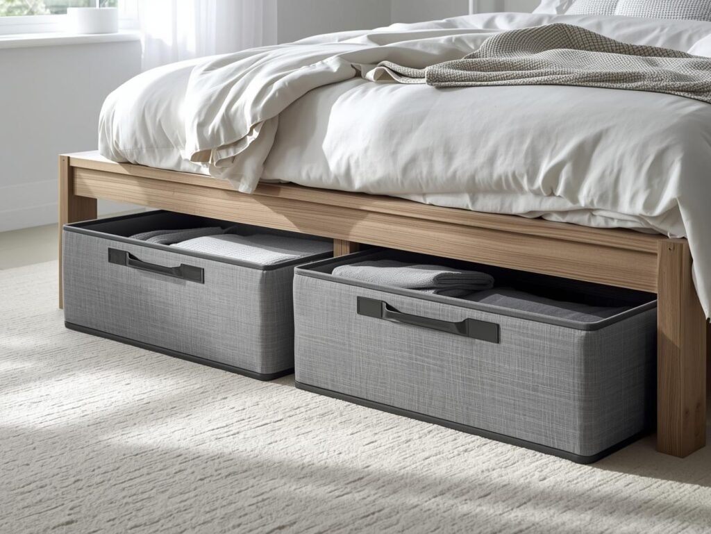 Grey Budding Joy 90L under bed storage containers under a modern bed