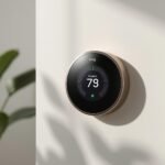 Amazon Smart Thermostat installed on wall with old HVAC system in background