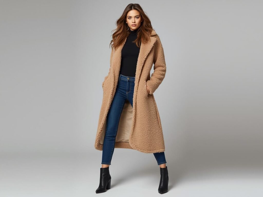 Stylish leather pants and chunky knit sweater outfit for winter 2025.