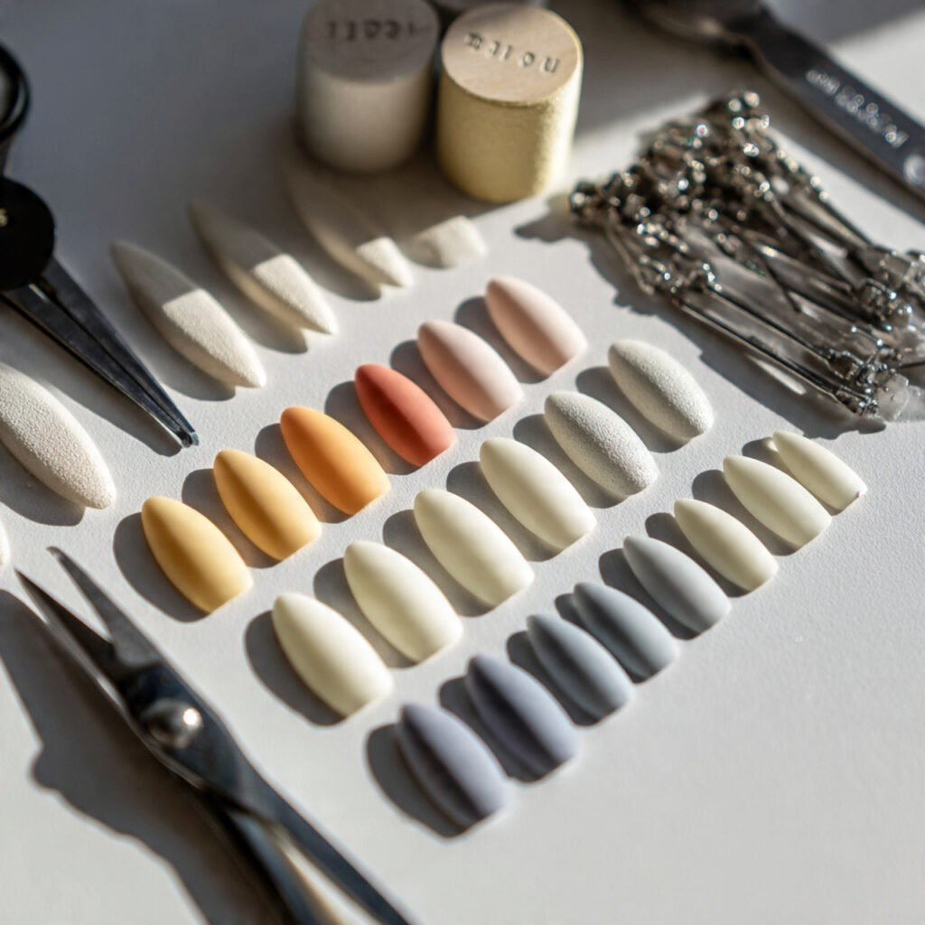 TOMICCA short almond nail tips 240 pieces half matte finish soft acrylic nails in 12 sizes for full cover nail extensions