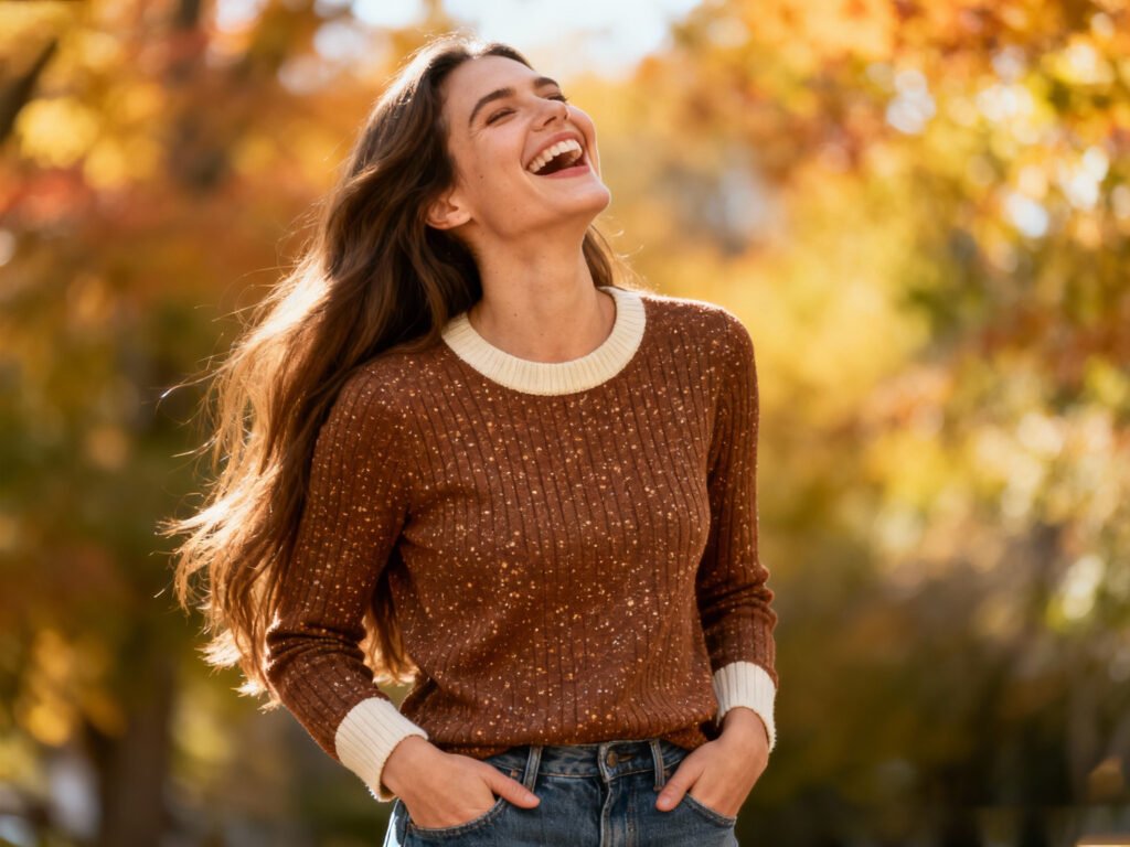 WIHOLL women’s long sleeve color block sweater, lightweight fall 2025 top, soft dressy casual winter clothing for women, cozy everyday outfit.