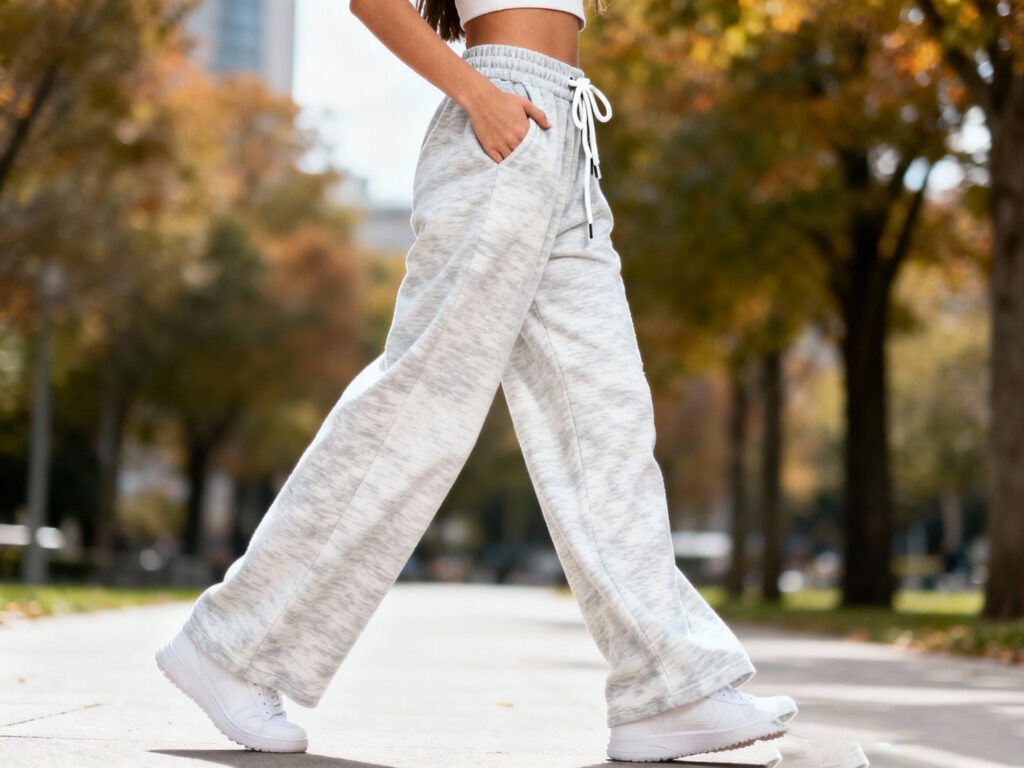 Trendy Queen women’s wide leg fleece lined sweatpants, winter baggy lounge and travel pants, cozy 2025 fashion joggers for casual outfits.